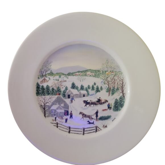 Grandma Moses Dinner Plate Christmas Tree Atlas China First Edition Vintage - Picture 1 of 9